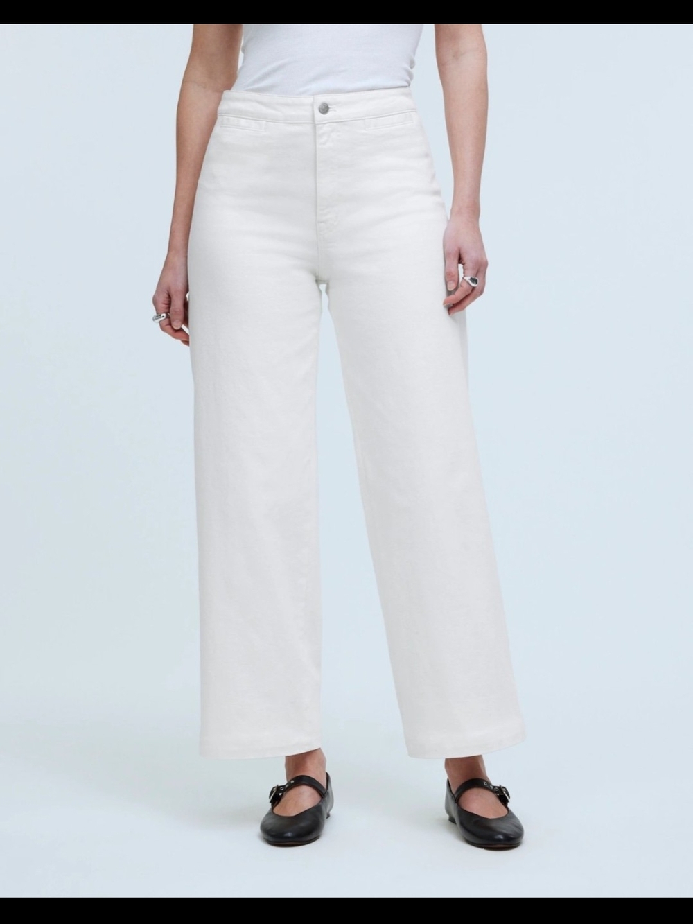 Madewell Wide-Leg High-Rise White Emmett Jeans size 31 welt pocket